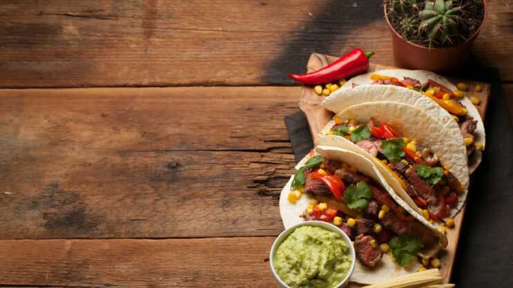 Healthy Tacos sitting on a wooden table