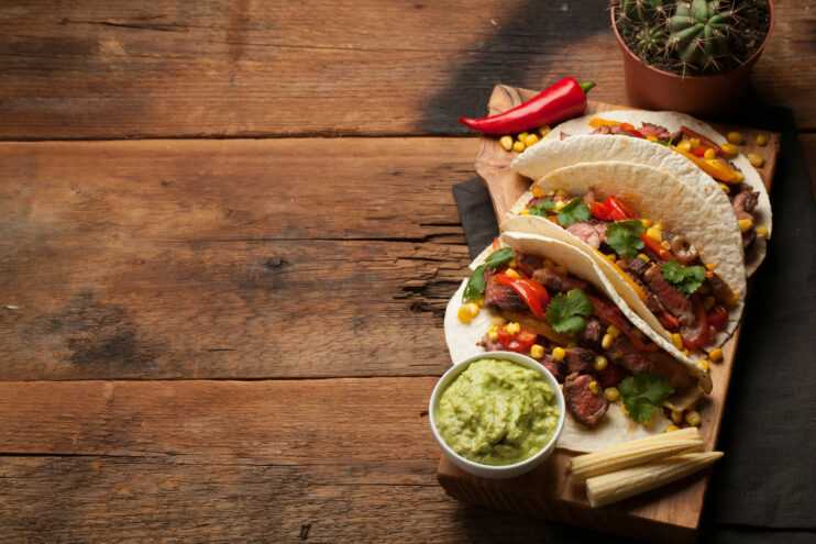 Healthy Tacos sitting on a wooden table