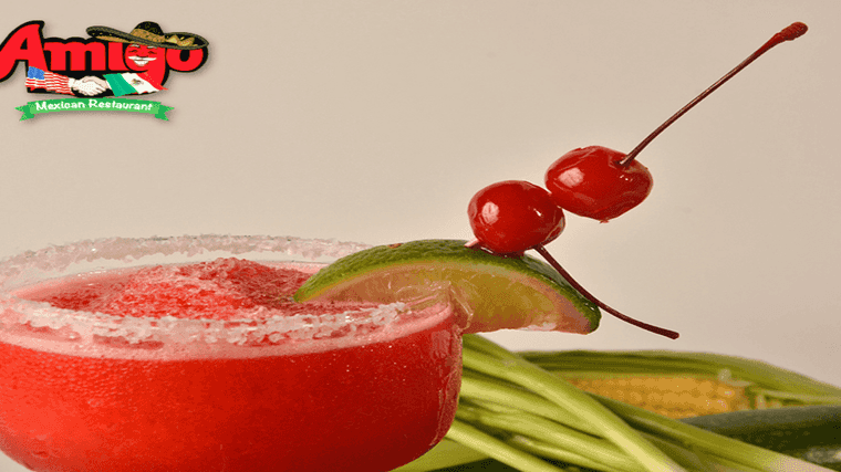 A strawberry margarita from Amigo, one of their unique margarita recipes.